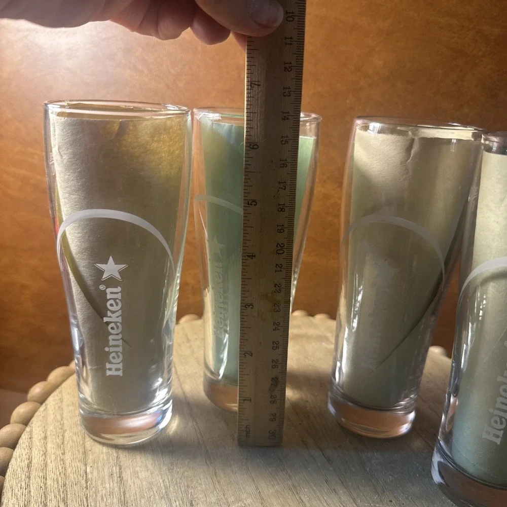 4-Heineken Pilsner  Beer Glass With Red Star Logo .25L/V2 Set Of 4 Green Leaves